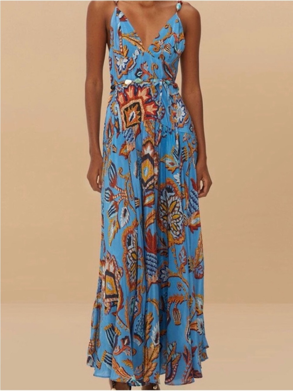 FARM Rio Sky Blue Tapestry Floral-Print Maxi Dress